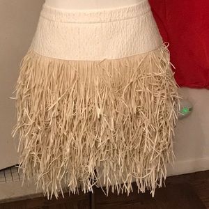 BCBGMaxAzria Cream Fringe Midi Skirt